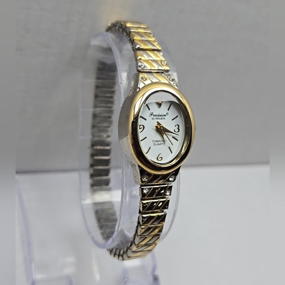 Gruen Precision Diamond Quartz Watch Two Tone Gold Silver New Battery Working - Picture 3 of 10